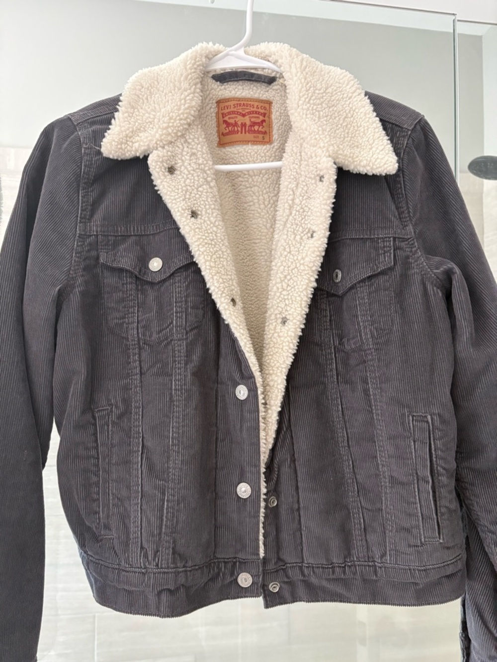 Levi's Charcoal Corduroy Sherpa-Lined Jacket with Cream Collar